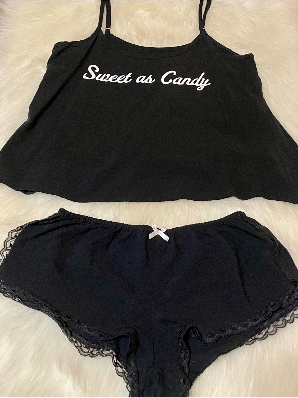 Wildfox Intimates Sweet As Candy Sleepwear PJ Set Black Cami Tank & Shorts S